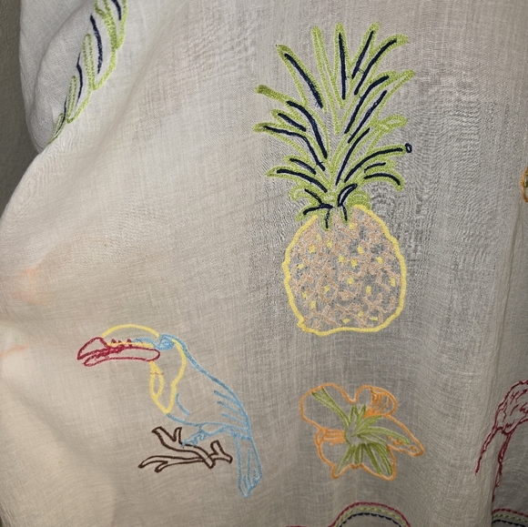 Soft Surroundings Tropical Topper Kimono Embroidered Bird Ivory One Size Swim - Picture 6 of 13
